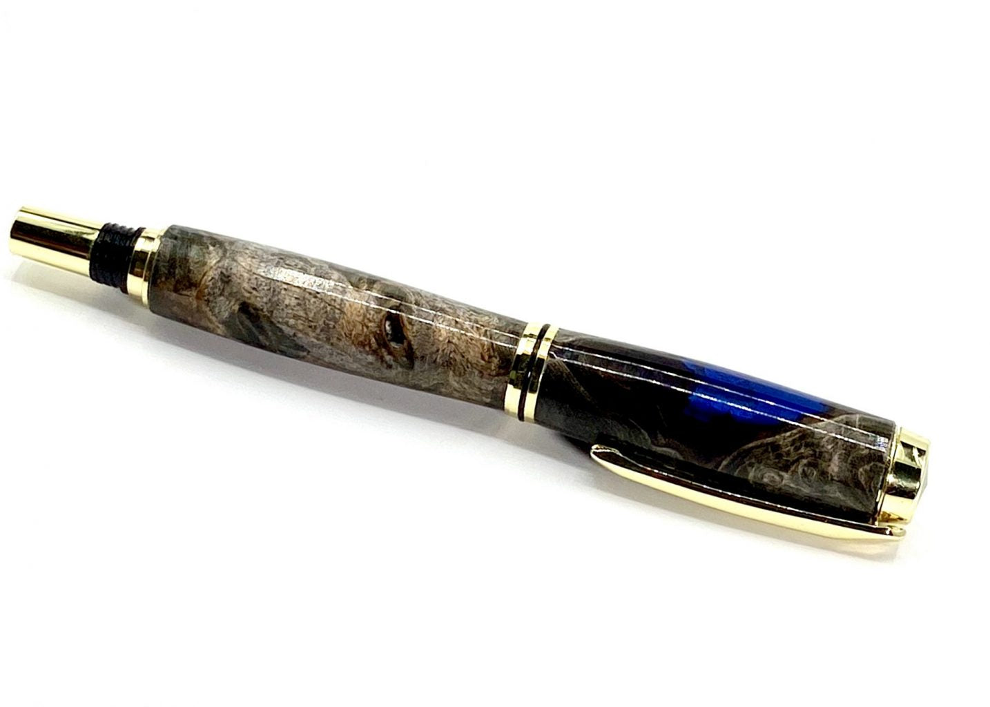 JR. GENTLEMAN’S ROLLER BALL PEN- BUCKEYE BURL AND BLUE PEARL RESIN