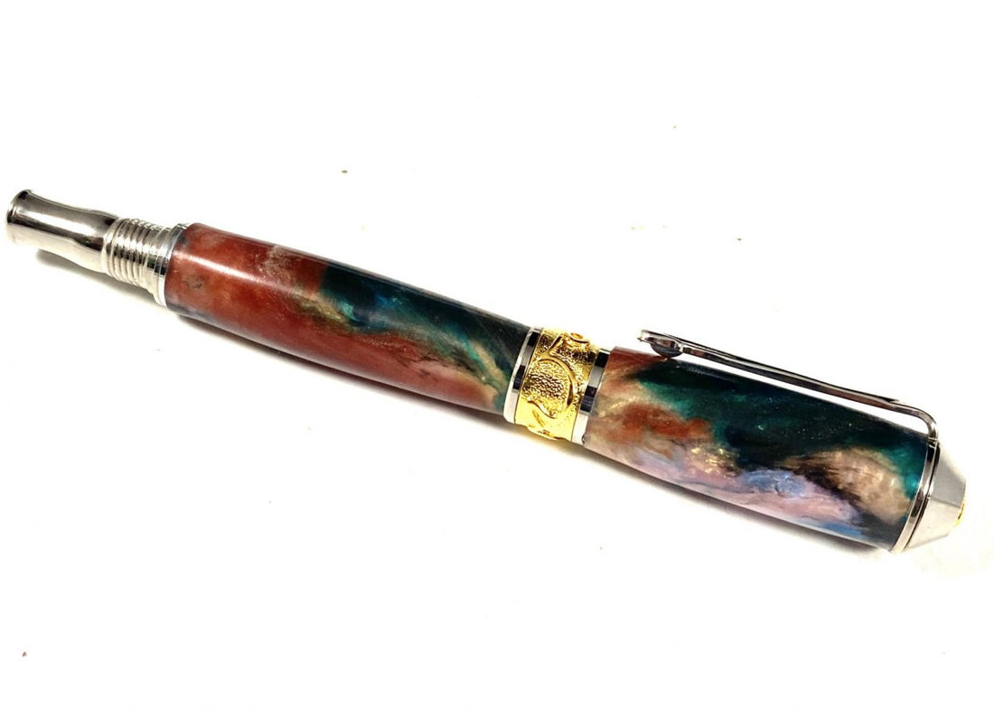 NOUVEAU SCEPTRE ROLLERBALL PEN -GOLD & RHODIUM & POLYESTER RESIN