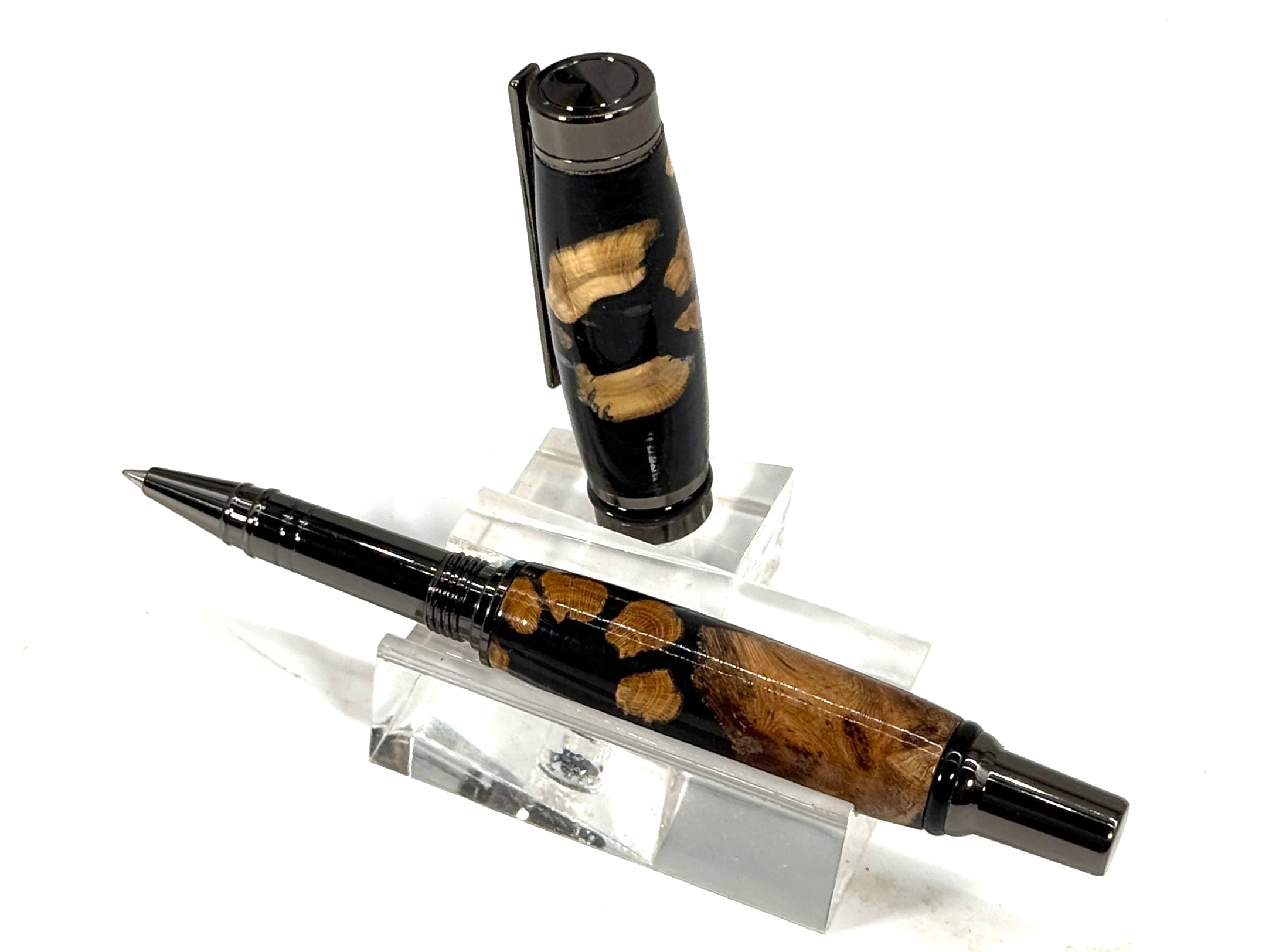 CAMERON ROLLER BALL PEN -MAPLE BURL IN BLACK RESIN