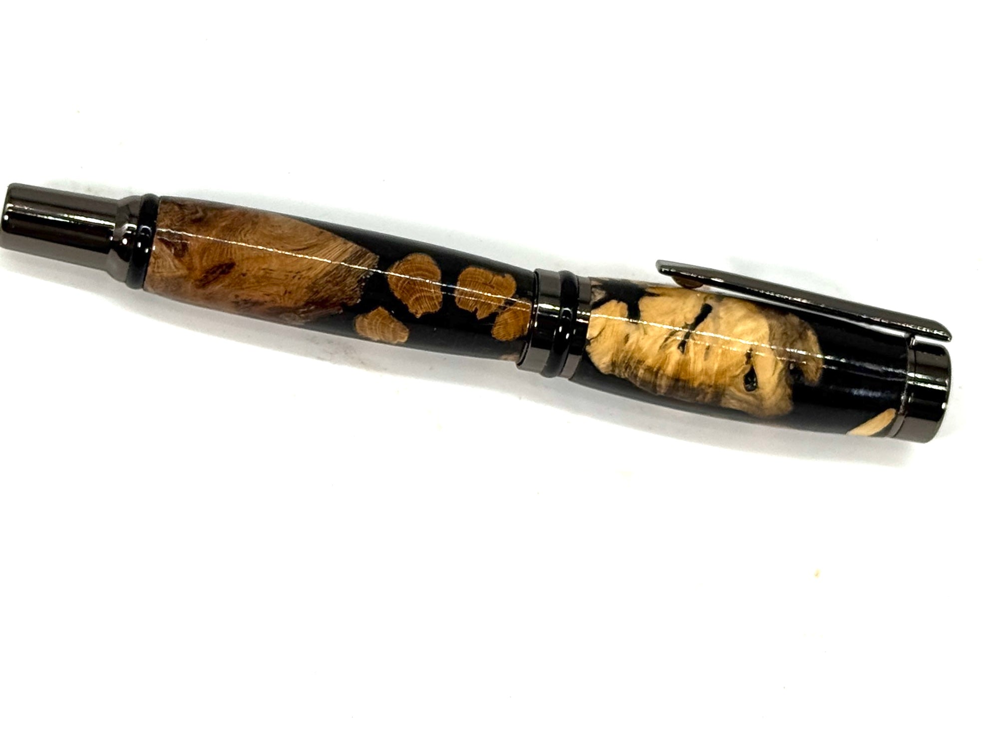 CAMERON ROLLER BALL PEN -MAPLE BURL IN BLACK RESIN