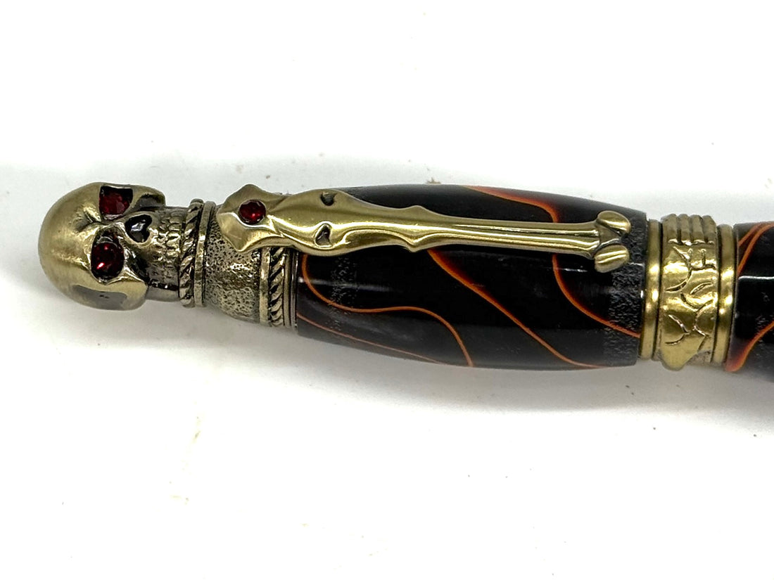SKULL BALL POINT PEN-BRONZE FINISH AND ACRYLIC