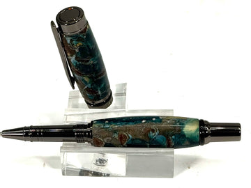 CAMERON ROLLER BALL PEN  GUN METAL-PINE CONE IN GREEN RESIN