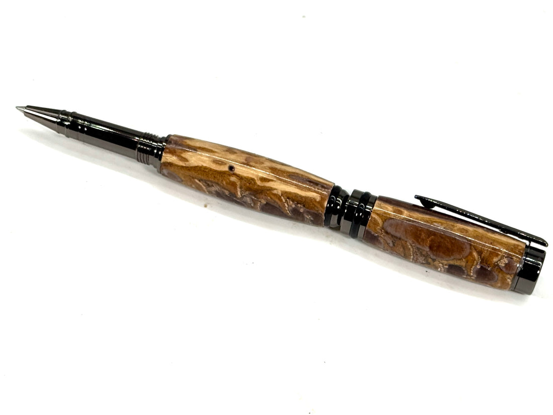 CAMERON ROLLER BALL PEN  GUN METAL-PINE CONE IN BROWN RESIN