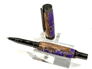 CAMERON ROLLER BALL PEN  GUN METAL-PINE CONE IN PURPLE RESIN