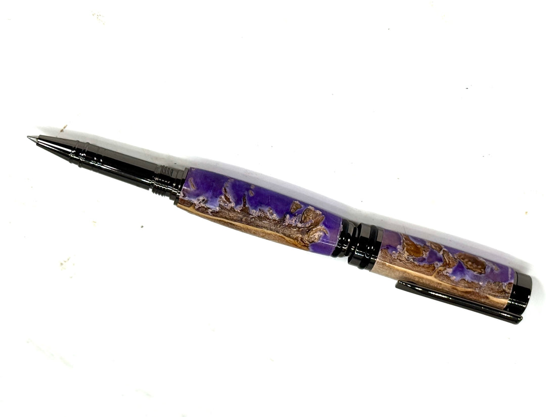 CAMERON ROLLER BALL PEN  GUN METAL-PINE CONE IN PURPLE RESIN