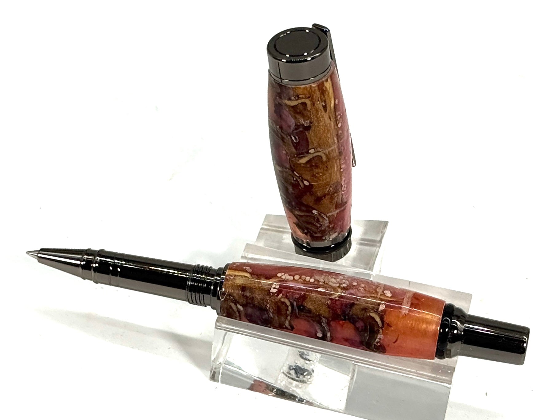 CAMERON ROLLER BALL PEN  GUN METAL-PINE CONE IN RED RESIN