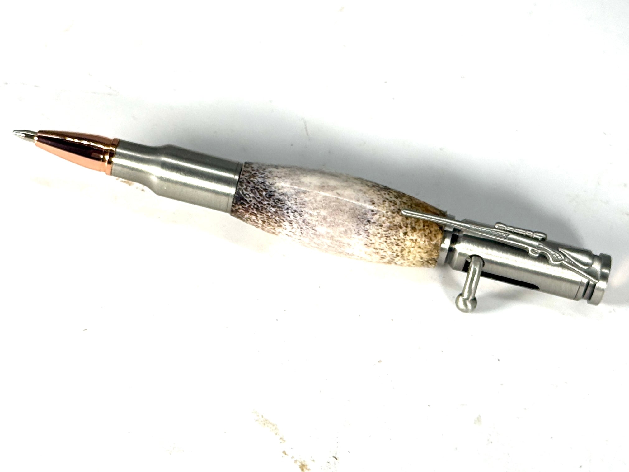 30 CALIBER CHROME BULLET CARTRIGE PEN-DEER ANTLER 2