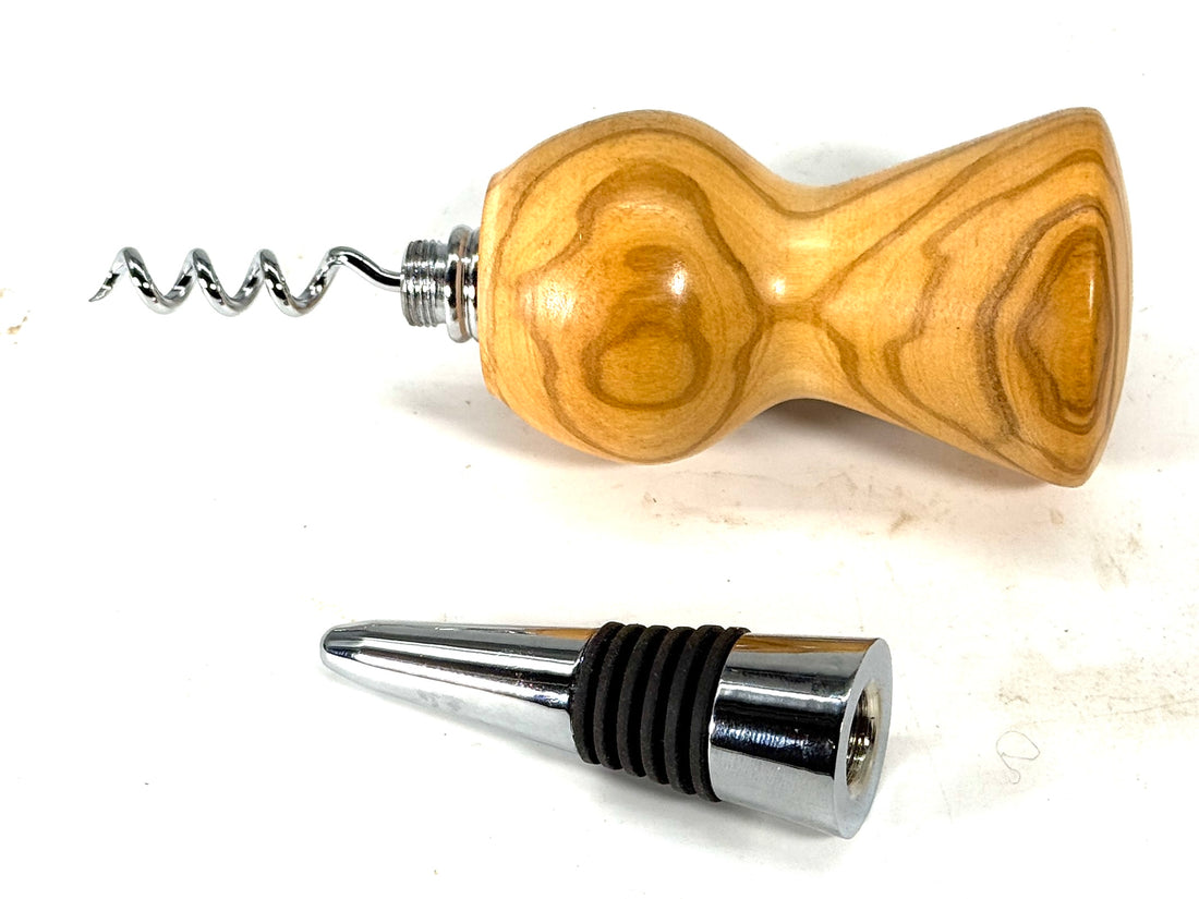 BOTTLE STOPPER/CORK SCREW-OLIVEWOOD