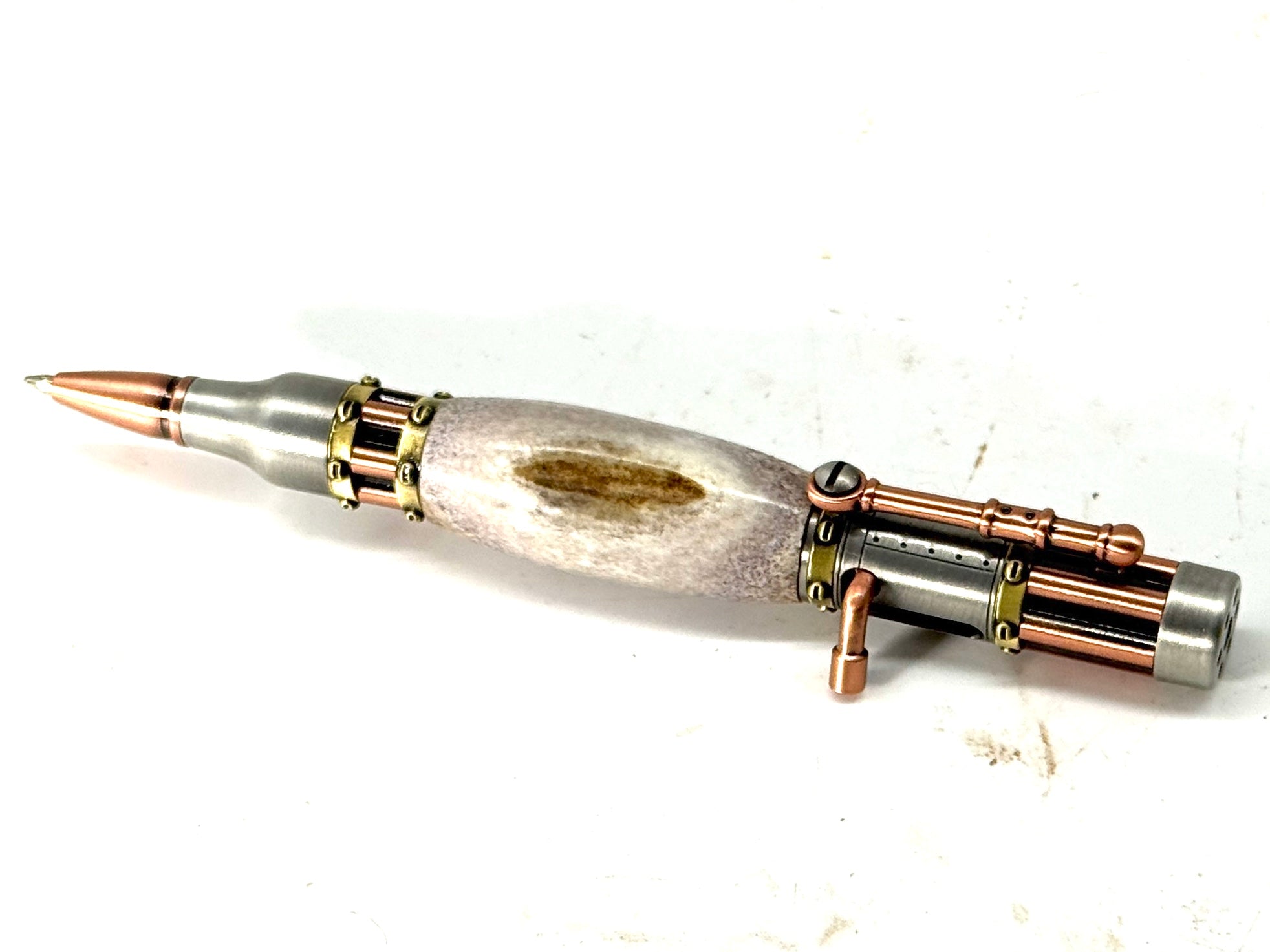 GATLING GUN-STEAMPUNK PEN-DEER ANTLER IN GUN METAL AND COPPER