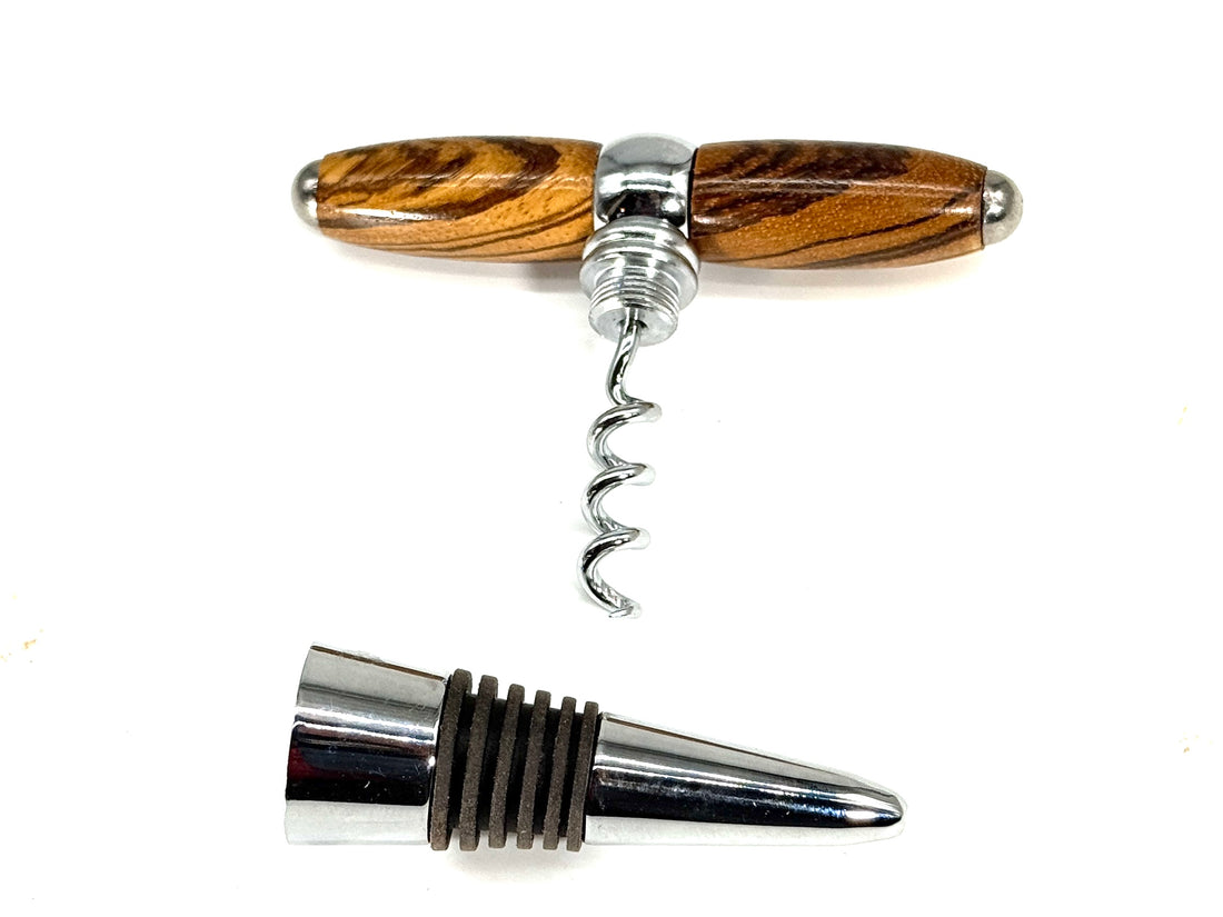 T-BOTTLE STOPPER/CORK SCREW-ZEBRAWOOD