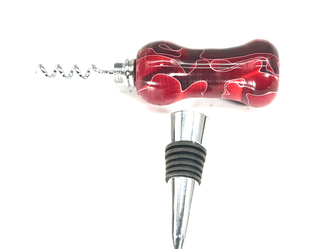 BOTTLE STOPPER/CORK SCREW-ACRYLIC RED