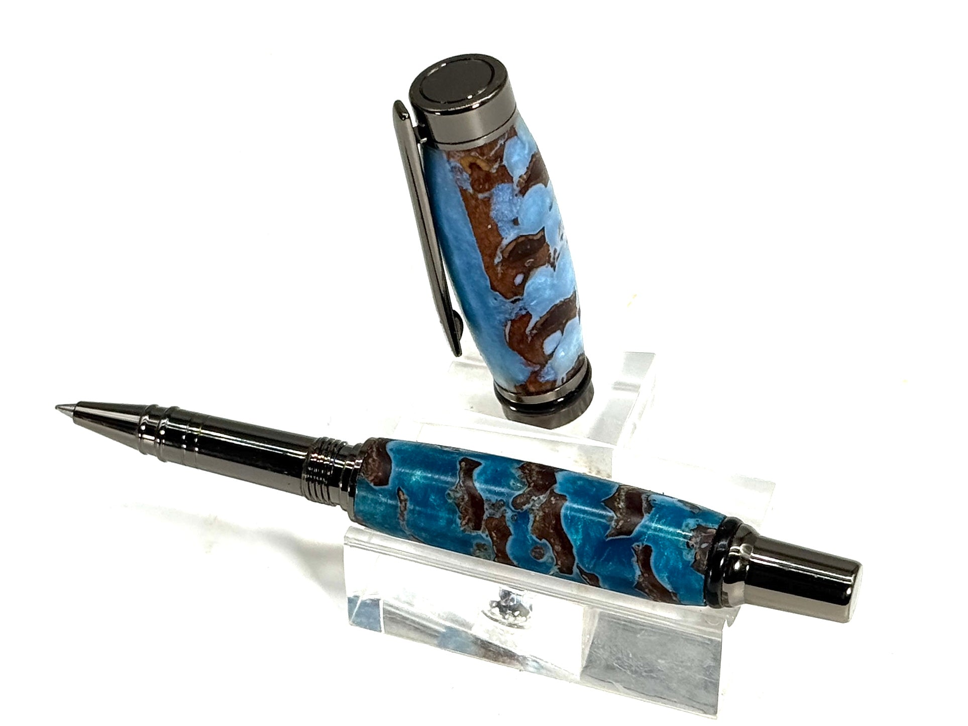 CAMERON ROLLER BALL PEN -PINE CONES IN BLUE RESIN