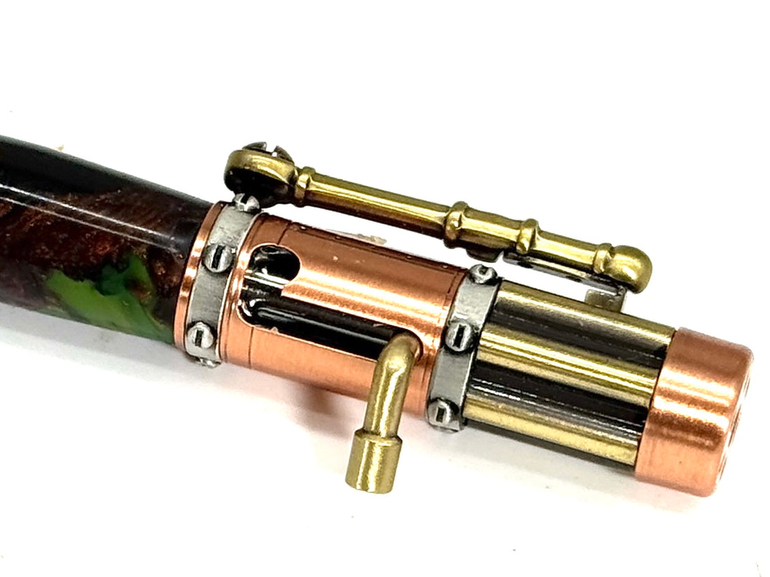 GATLING GUN-STEAMPUNK PEN-MULTI COLOR RESIN IN BRASS AND COPPER