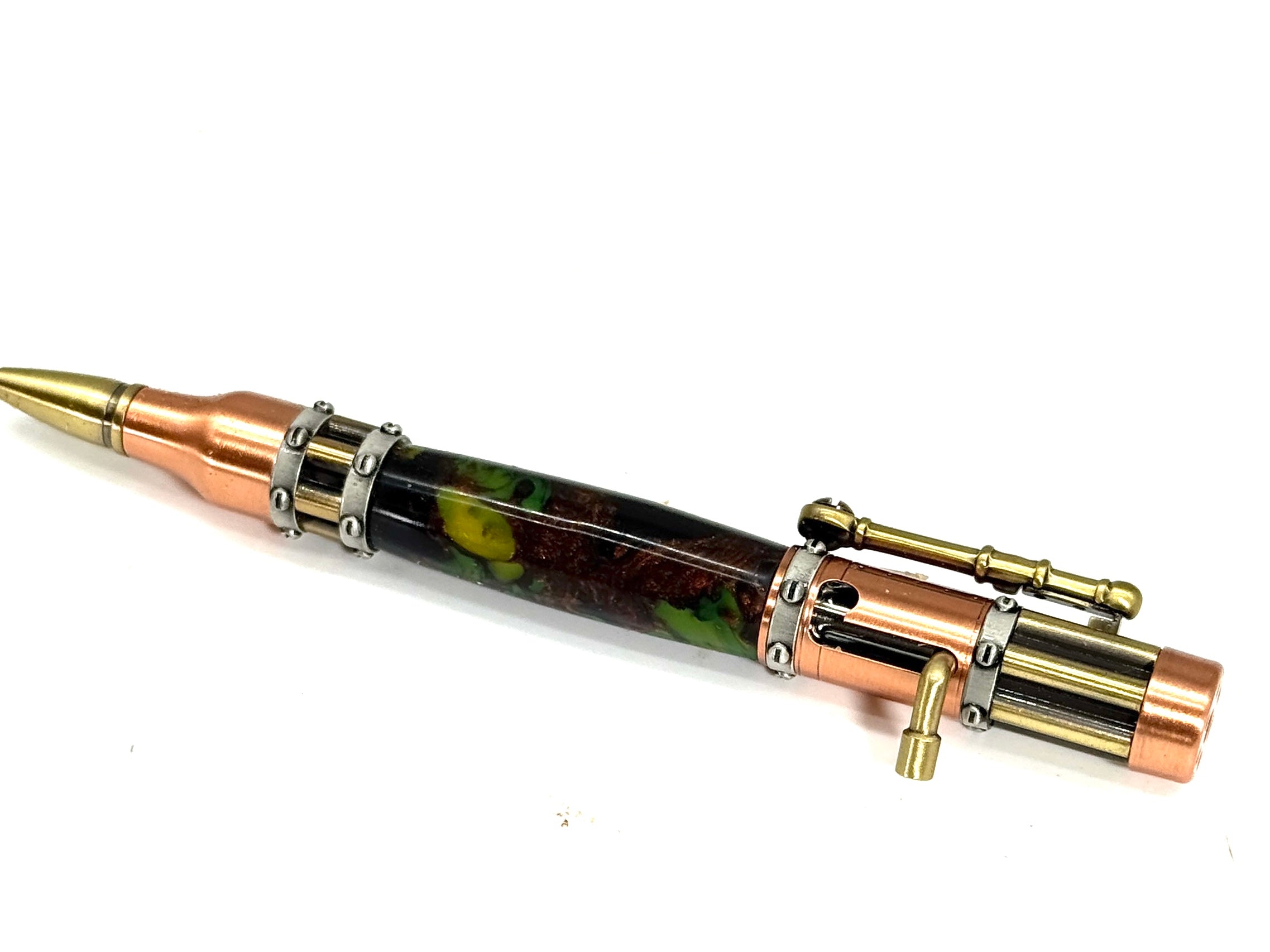 GATLING GUN-STEAMPUNK PEN-MULTI COLOR RESIN IN BRASS AND COPPER