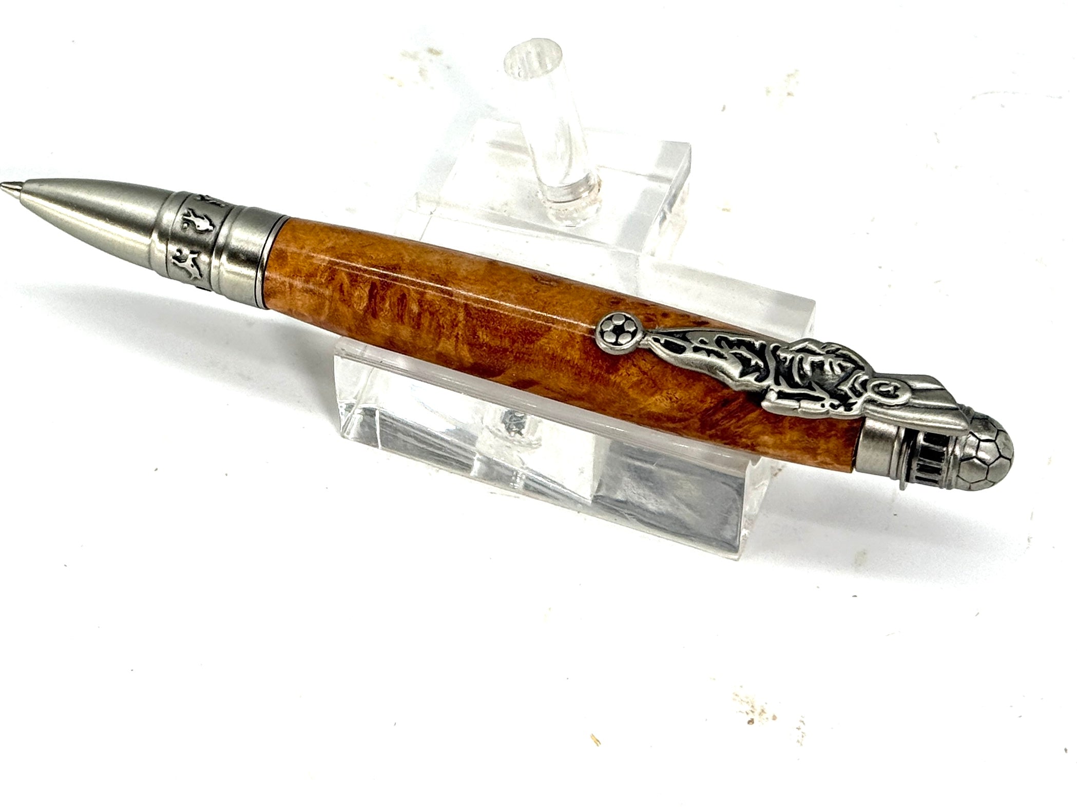 SOCCER FAN TWIST PEN-PEWTER AND AMBOYNA BURL