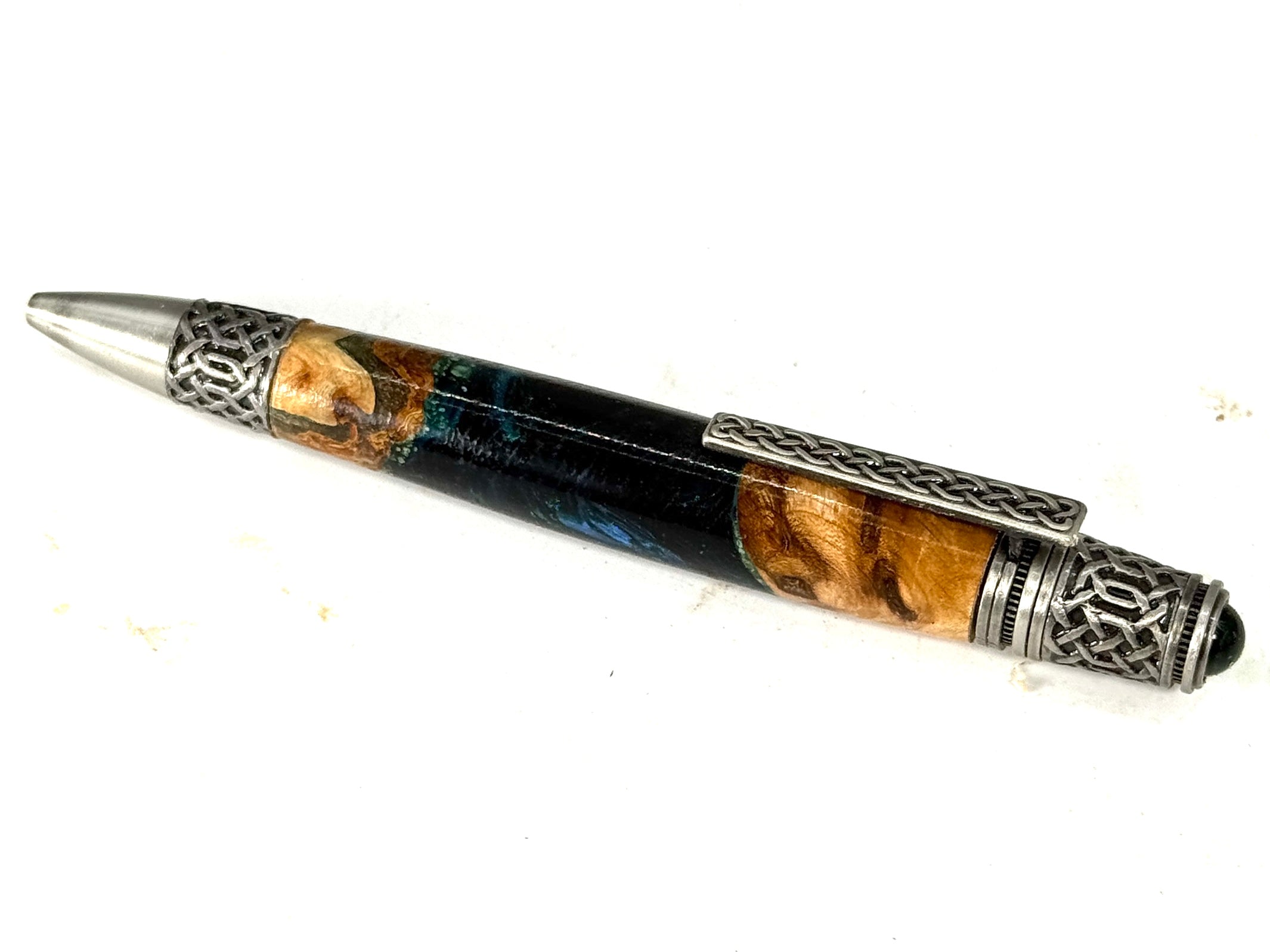CELTIC PRIDE PEN-CHERRY BURL WITH BLUE/GREEN EPOXY