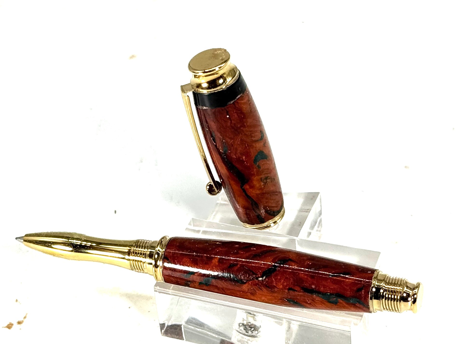 METRO ROLLERBALL PEN -MALLEE BURL infused with green epoxy
